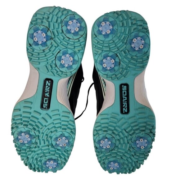 Sqairz Arrow Golf Shoes Womens Sz 7 Black Blue Waterproof Spikes Sneakers Preppy - Picture 12 of 14